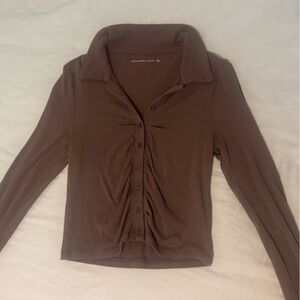 Brown Abercrombie & Fitch Button-Up Collared Top